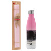 Easter Set, Metallic pink/white (Stainless steel) thermos, double-walled, 500ml & aromatic flat Easter candle (30cm) (PINK)