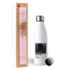 Easter Set, metallic stainless steel water bottle (750ml) & scented flat Easter candle (30cm) (PINK)