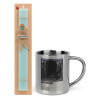 Easter Set, metallic thermal cup (300ml) & aromatic flat Easter candle (30cm) (TURQUOISE)