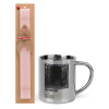 Easter Set, metallic thermal cup (300ml) & aromatic flat Easter candle (30cm) (PINK)