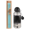 Easter Set, metallic silver aluminum water bottle (500ml) & scented flat Easter candle (30cm) (TURQUOISE)