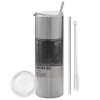 Tumbler stainless steel Silver 600ml, with metal straw & cleaning brush