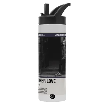 Tom Odell, another love, Metallic thermos bottle with straw & handle, stainless steel (Stainless steel 304), double-walled, 600ml.