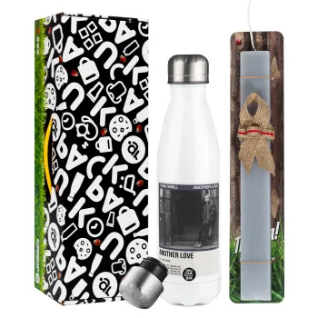 Tom Odell, another love, Easter candle, metallic white thermos bottle (500ml) & aromatic flat candle (30cm) (GRAY)