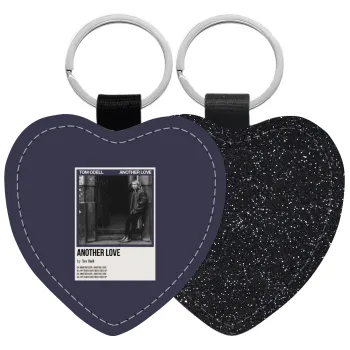 Tom Odell, another love, Μπρελόκ PU δερμάτινο glitter καρδιά ΜΑΥΡΟ