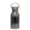 Stainless steel metallic thermos flask, silver with a bamboo lid, double-walled, 350ml.