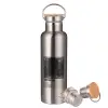 Stainless steel Silver with wooden lid (bamboo), double wall, 750ml