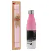 Easter Set, Metallic pink/white (Stainless steel) thermos, double-walled, 500ml & aromatic flat Easter candle (30cm) (PINK)