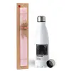 Easter Set, metallic stainless steel water bottle (750ml) & scented flat Easter candle (30cm) (PINK)