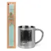 Easter Set, metallic thermal cup (300ml) & aromatic flat Easter candle (30cm) (TURQUOISE)