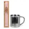 Easter Set, metallic thermal cup (300ml) & aromatic flat Easter candle (30cm) (PINK)