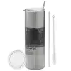 Tumbler ποτήρι θερμό Ασημένιο από ανοξείδωτο ατσάλι 600ml, με μεταλλικό καλαμάκι & βούρτσα καθαρισμού