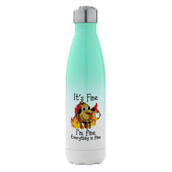 It's Fine I'm Fine Everything Is Fine, Metal mug thermos Green/White (Stainless steel), double wall, 500ml