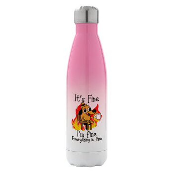 It's Fine I'm Fine Everything Is Fine, Metal mug thermos Pink/White (Stainless steel), double wall, 500ml