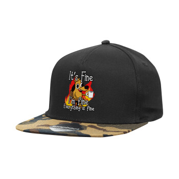 It's Fine I'm Fine Everything Is Fine, Adult Flat Snapback Hat Black/Camouflage, (100% COTTON TWILL, ADULT, UNISEX, ONE SIZE)