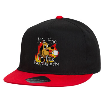 It's Fine I'm Fine Everything Is Fine, Καπέλο παιδικό snapback, 100% Βαμβακερό, Μαύρο/Κόκκινο
