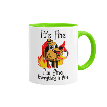 It's Fine I'm Fine Everything Is Fine, Mug colored light green, ceramic, 330ml