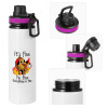 Metallic water bottle with safety lid, 850ml aluminum