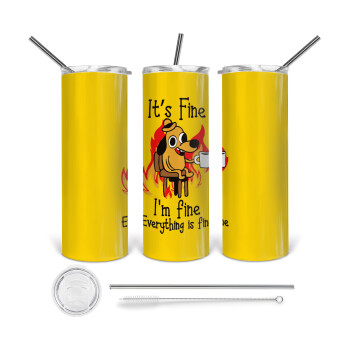 It's Fine I'm Fine Everything Is Fine, Tumbler stainless steel 600ml, with metal straw & cleaning brush
