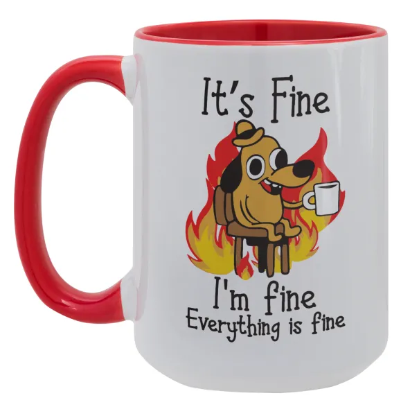 It's Fine I'm Fine Everything Is Fine — Mega mug 15oz, red ceramic, 450ml