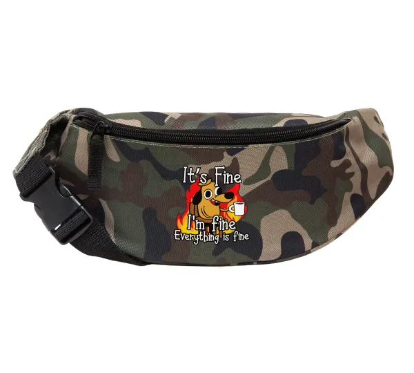 It's Fine I'm Fine Everything Is Fine — Unisex waist bag (banana) in Jungle camouflage color with 2 pockets