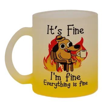 It's Fine I'm Fine Everything Is Fine, Κούπα γυάλινη δίχρωμη με βάση το κίτρινο ματ, 330ml