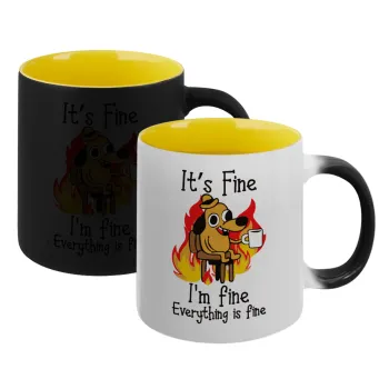 It's Fine I'm Fine Everything Is Fine, Κούπα Μαγική εσωτερικό κίτρινη, κεραμική 330ml που αλλάζει χρώμα με το ζεστό ρόφημα