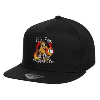 It's Fine I'm Fine Everything Is Fine, Καπέλο παιδικό Flat Snapback, Μαύρο (100% ΒΑΜΒΑΚΕΡΟ, ΠΑΙΔΙΚΟ, UNISEX, ONE SIZE)