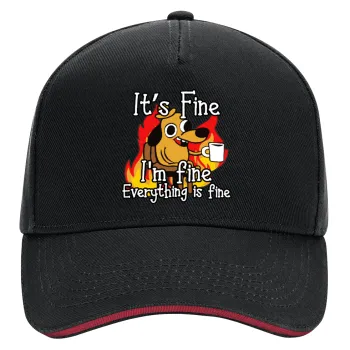 It's Fine I'm Fine Everything Is Fine, DRILL Adult Ultimate Hat BLACK/RED, (100% COTTON, ADULT, UNISEX, ONE SIZE)