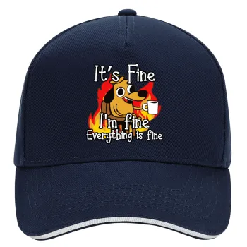 It's Fine I'm Fine Everything Is Fine, DRILL Adult Ultimate Hat BLUE/WHITE, (100% COTTON, ADULT, UNISEX, ONE SIZE)