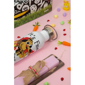 It's Fine I'm Fine Everything Is Fine, Πασχαλινή Λαμπάδα με παγούρι μεταλλικό (620ml, stainless steel) & κερί αρωματικό πλακέ (30cm) (ΡΟΖ)