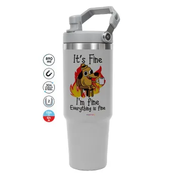 It's Fine I'm Fine Everything Is Fine, ΓΚΡΙ χρώματος Θερμός Ανοξείδωτο 890ml (30oz) με χερούλι