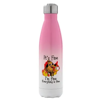 It's Fine I'm Fine Everything Is Fine, Metal mug thermos Pink/White (Stainless steel), double wall, 500ml