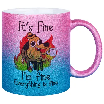 It's Fine I'm Fine Everything Is Fine, Κούπα Χρυσή/Μπλε Glitter, κεραμική, 330ml