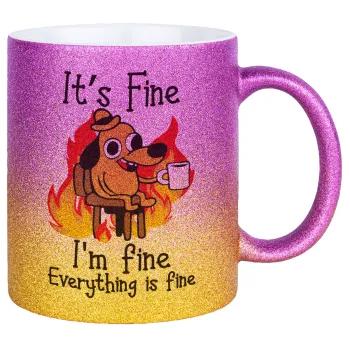 It's Fine I'm Fine Everything Is Fine, Κούπα Χρυσή/Ροζ Glitter, κεραμική, 330ml