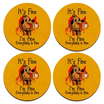 It's Fine I'm Fine Everything Is Fine, ΣΕΤ x4 Σουβέρ ξύλινα στρογγυλά plywood (9cm)