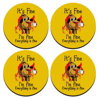 It's Fine I'm Fine Everything Is Fine, ΣΕΤ 4 Σουβέρ ξύλινα στρογγυλά (9cm)