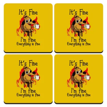 It's Fine I'm Fine Everything Is Fine, ΣΕΤ 4 Σουβέρ ξύλινα τετράγωνα (9cm)