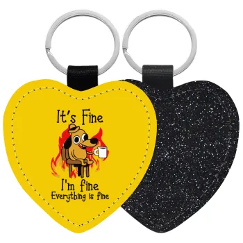 It's Fine I'm Fine Everything Is Fine, Μπρελόκ PU δερμάτινο glitter καρδιά ΜΑΥΡΟ