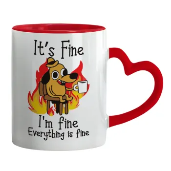 It's Fine I'm Fine Everything Is Fine, Κούπα καρδιά χερούλι κόκκινη, κεραμική, 330ml