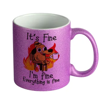 It's Fine I'm Fine Everything Is Fine, Κούπα Μωβ Glitter που γυαλίζει, κεραμική, 330ml