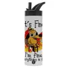 Metallic thermos bottle with straw & handle, stainless steel (Stainless steel 304), double-walled, 600ml.
