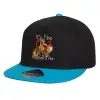 Child's Flat Snapback Hat, Black/Blue (100% COTTON, CHILD, UNISEX, ONE SIZE)