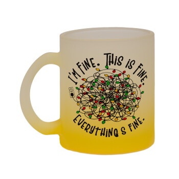 It's Fine I'm Fine Everything Is Fine, Κούπα γυάλινη δίχρωμη με βάση το κίτρινο ματ, 330ml