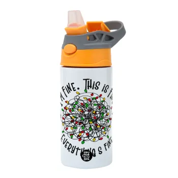 It's Fine I'm Fine Everything Is Fine, Children's hot water bottle, stainless steel, with safety straw, Orange/Grey (360ml) BPA-FREE