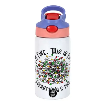 It's Fine I'm Fine Everything Is Fine, Children's hot water bottle, stainless steel, with safety straw, pink/purple (350ml)