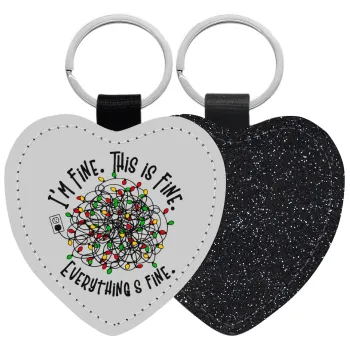 It's Fine I'm Fine Everything Is Fine, Μπρελόκ PU δερμάτινο glitter καρδιά ΜΑΥΡΟ