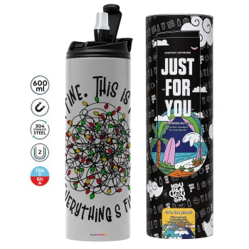 It's Fine I'm Fine Everything Is Fine, Tumbler ποτήρι θερμό ΓΚΡΙ από ανοξείδωτο ατσάλι 600ml