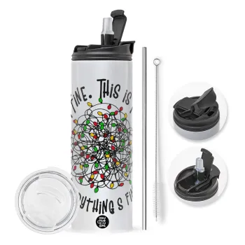 It's Fine I'm Fine Everything Is Fine, Travel Tumbler 2 Lids, with metal straw & cleaning brush (Stainless steel 304 Food grade, BPA free, 600ml)