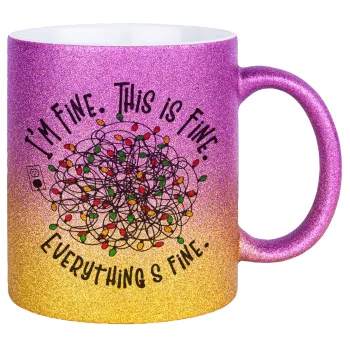 It's Fine I'm Fine Everything Is Fine, Κούπα Χρυσή/Ροζ Glitter, κεραμική, 330ml